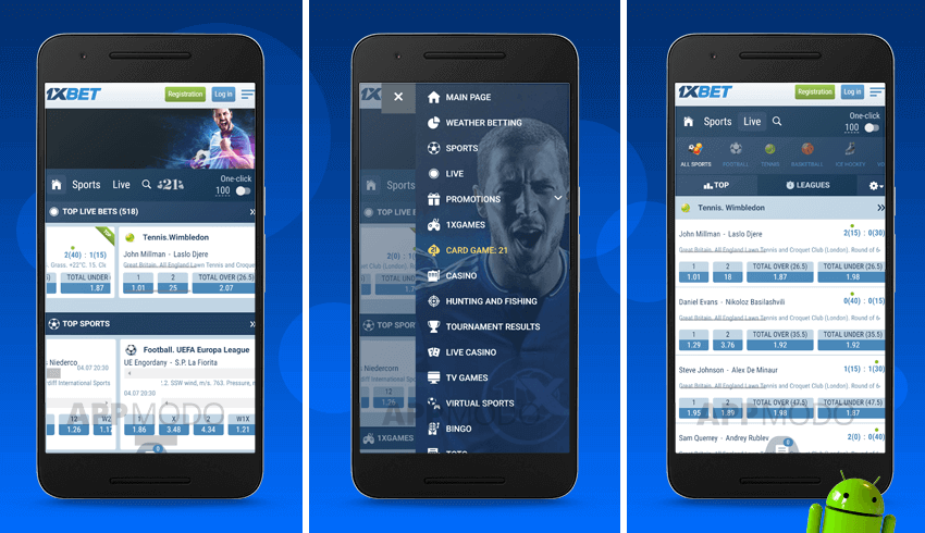 1xbet android app screenshots. Download 1xbet apk for android and see the full interface of the 1xbet mobile app. On the picture you can see three screens of the 1xbet android app: sports and live betting with Wimbledon tennis and football matches, main menu with all categories including 1xGames, Casino, Live Casino and Virtual Sports, plus detailed odds for tennis matches.  1xbet app for android offers powerful live betting, fast navigation and convenient menu with all sections in one place. After 1xbet apk download you get access to top live events, sports betting with real-time odds, popular casino games and many other features. 1xbet android app is optimized for smooth performance on any Android device.  The 1xbet app android shows clear sports categories, live section with hundreds of events, and detailed betting markets with high odds. 1xbet apk download latest version already includes improved interface and fast loading. Whether you bet on tennis, football or play casino, everything is easily accessible in the 1xbet android app.  Download 1xbet app for android today and enjoy professional-level mobile betting. 1xbet android users appreciate the clean design, fast menu navigation and wide selection of live and pre-match events. 1xbet apk for android gives you the complete 1xbet experience directly on your smartphone.  Get the official 1xbet android app now — download 1xbet apk and explore all features shown on these screenshots: live betting, sports, casino and convenient menu in one powerful application.
